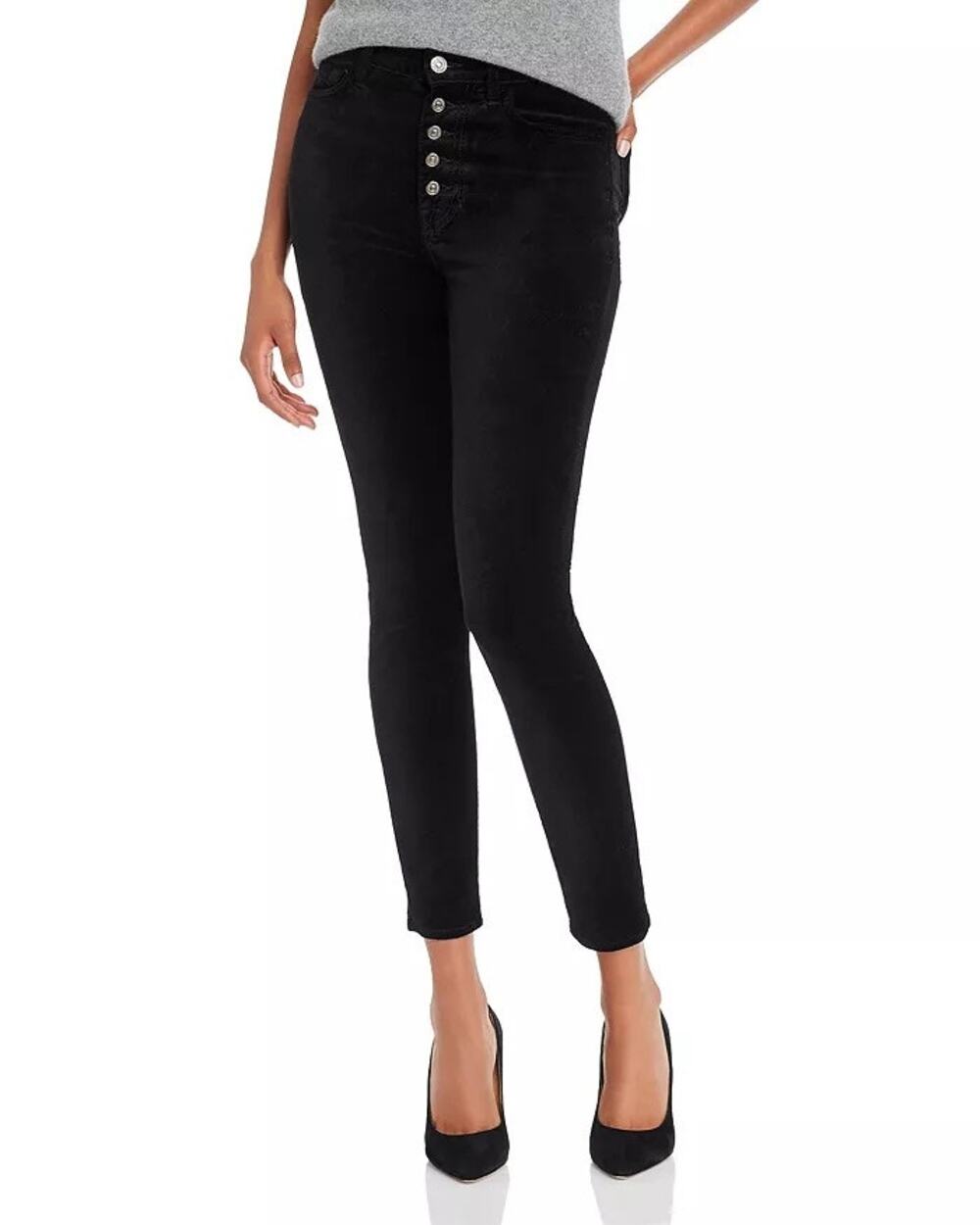 7 for all Mankind NWT Black Velvet High Waist Ankle Skinny Exposed Button Pants
